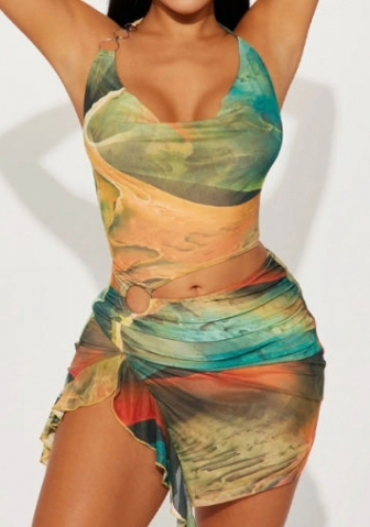 (Green)2024 Styles Women Summer Fashion Floral Print Sexy Backless Lace-Up Dress