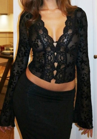 (Black)2024 Styles Women Summer Fashion Floral Sexy Mesh Lace Trim Open Cardigan