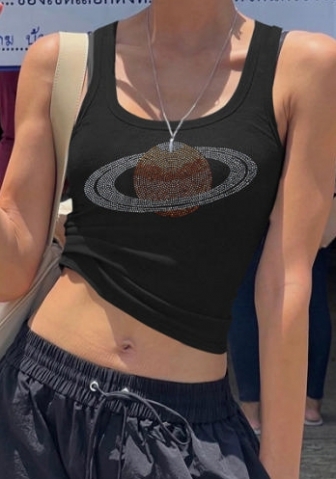 (Real Image)2024 Styles Women Summer Fashion Street Snap Bejeweled U-Neck Crop Top