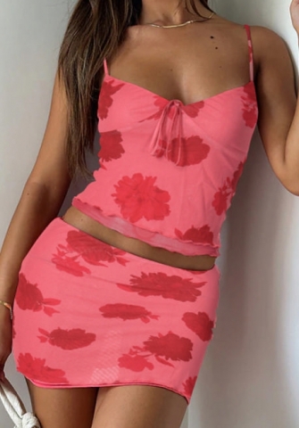 (Real Image)2024 Styles Women Summer Mesh Print Halter Bralette and Shorts Set for Cool and Breathable Wear