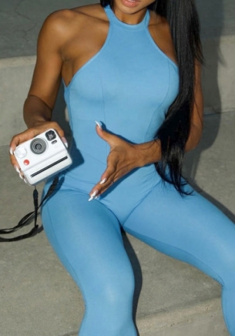 (Real Image)2024 Styles Women Summer Fashion Street Snap Backless Slim Yoga Workout Jumpsuit