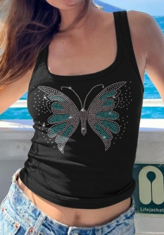 (Real Image)2024 Styles Women Summer Fashion Bejeweled Fitted Crop Top with Sleeveless Vest