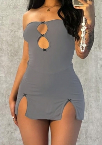 (Gray)2024 Styles Women Bow-Back Openwork Sleeveless Split Sexy Street Style Dress