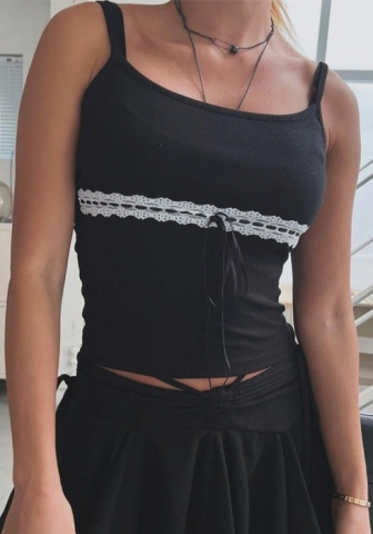 (Real Image)2024 Styles Women Summer Patchwork Crop Top with Halter and Tie-Front Detail