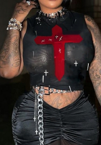 (Only Tops，Real Image)2024 Styles Women Summer Mesh See-Through Metallic Cross Sexy Top