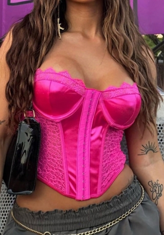 (Real Image)2024 Styles Women Lace Trimmed Boning Sexy Halter Open Back Corset Top