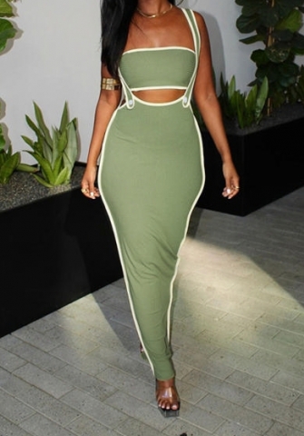 (Green)2024 Styles Women Summer Fashion Sexy Halter Crop Top Open-Work Slim Maxi Dress