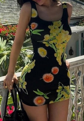 (Real Image)2024 Styles Women Summer Street Style Floral Print Halter Slim Pencil Dress