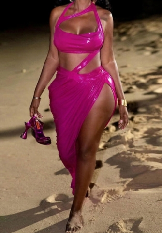 (Real Image)2024 Styles Women Summer Sexy Halter Open Back Tie-Up Open-Work Irregular Gown