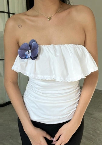 (Real Image)2024 Styles Women Sexy Spicy Ruffle Halter Top with 3D Floral Embellishment