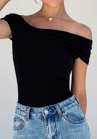 (Only Tops,Black)2024 Styles Women Office-Friendly Simple Solid Color Off-Shoulder Reversible Slim Fitting Tops