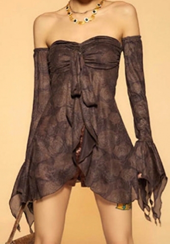 (Real Image)2024 Styles Women Fashion Irregular Mesh Print Design Detachable Sleeve Halter Top