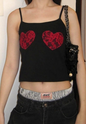 (Real Image)2024 Styles Women Niche Vintage Heart Lace Paneled Crop Halter Top