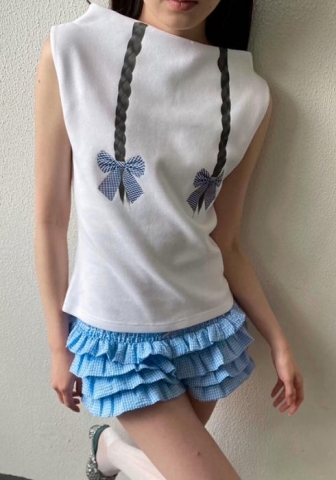 (Only Tops,Real Image)2024 Styles Women Fashion Niche New Design Braid Print Sleeveless Top