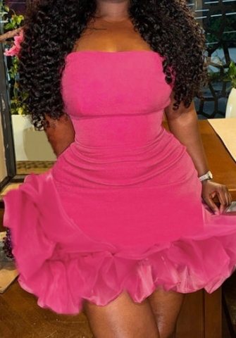 (Real Image)2024 Styles Women Elegant Party Style Sexy Basic Cloud Flounce Halter Dress