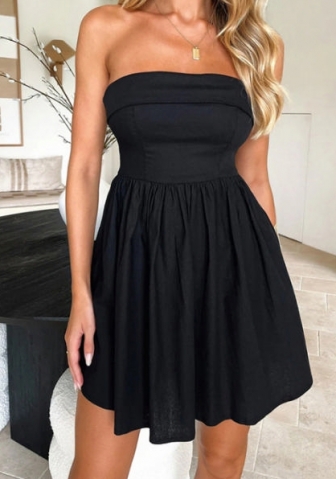 (Black)2024 Styles Women Summer Slim Waist Sexy Spicy Halter A-Line Dress