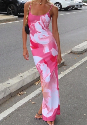 (Real Image)2024 Styles Women Spring/Summer Sexy Waist-Cinching Fashion Print Halter Bodycon Maxi Dress