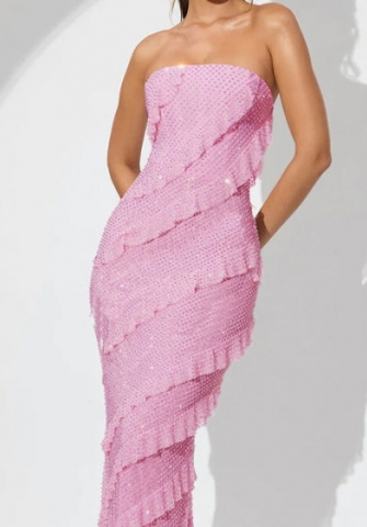 (Real Image)2024 Styles Women Spring/Summer Sexy Open Back Fashion Elegant Slim Fitting Fringe Halter Maxi Dress