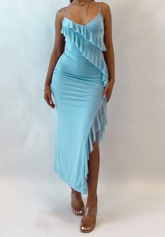 (Real Image)2024 Styles Women Summer Elegant Dress, Western Style Sexy V-Neck Pleated Halter Dress