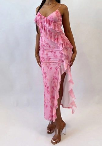 (Pink)2024 Styles Women Summer Elegant Dress, Western Style Sexy V-Neck Pleated Halter Dress