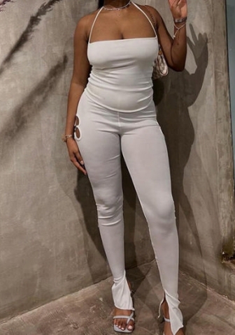 (Real Image)2024 Styles Women Spring/Summer Sexy Open-Work Ring Detail Long Pants and Tank Top Set