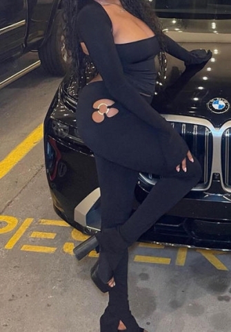 (Black)2024 Styles Women Spring/Summer Sexy Open-Work Ring Detail Long Pants and Tank Top Set