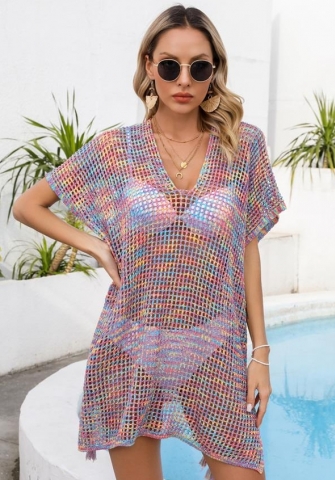 (Real Image)2024 Styles Women Summer Plus Size Drawstring Loose Beach Cover Up Knitted Bikini Vacation Sun Protection Clothing