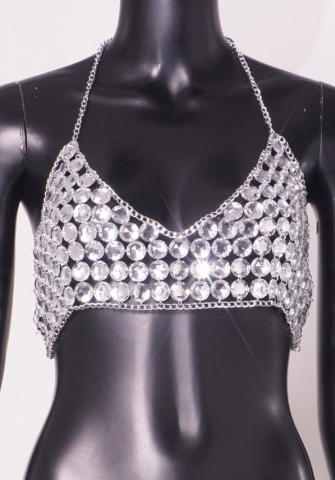 (Real Image)2024 Styles Women Sexy Acrylic Sequin Crystal Pendant Spliced Metal Chain & Fashion Hollow Body Chain
