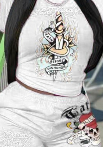 (White)2024 Styles Women Sexy Printed Oversized Slouchy Crop Top and Shorts Set