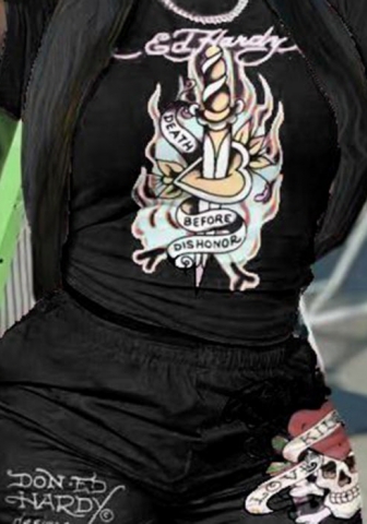 (Black)2024 Styles Women Sexy Printed Oversized Slouchy Crop Top and Shorts Set