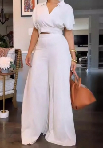 (Real Image)2024 Styles Women Solid Color Waist-Cinch Loose Flared Pants Set, Two-Piece Outfit