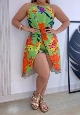 (Real Image)2024 Styles Women Sexy Print Halter Skirt Shorts Set, Two-Piece Outfit