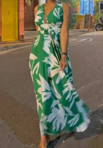 (Real Image)2024 Styles Women Floral Lace-Up Waist Maxi Dress with Maxi Dress for Summer