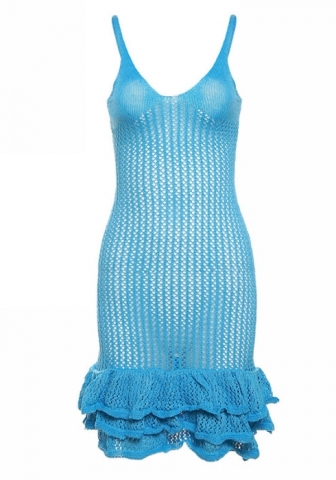 (Real Image)2024 Styles Plus Size Women Summer Sexy Cutout Ruffle Knit Halter Bodycon Dress