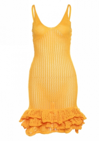 (Real Image)2024 Styles Plus Size Women Summer Sexy Cutout Ruffle Knit Halter Bodycon Dress