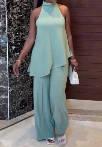 (Real Image)2024 Styles Women Spring/Summer Off-Shoulder Sleeveless Tank Top with Wide-Leg Pants Casual Set