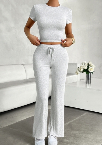 (Real Image)2024 Styles Women Spring/Summer Stylish Solid Color Round Neck Casual Wear Home Fashion Set