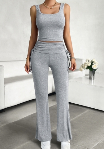 (Real Image)2024 Styles Women Spring/Summer Casual Solid Color Slim Fit Tank Top and Pants Homewear Set