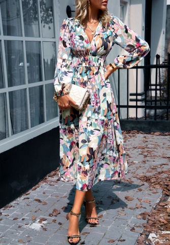 (Real Image)2024 Styles Women Autumn Bohemian Casual Printed Maxi Dress