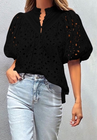 (Real Image,Only Tops)2024 Styles Women Spring/Summer Elegant Puff Sleeve Embroidered Blouse