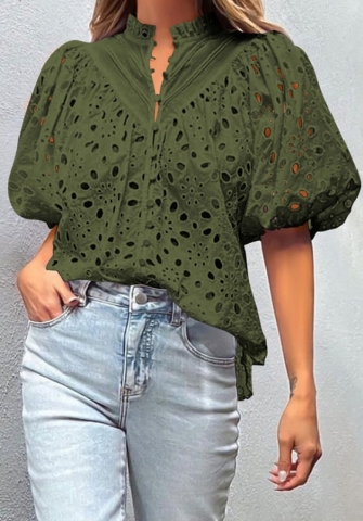 (Real Image,Only Tops)2024 Styles Women Spring/Summer Elegant Puff Sleeve Embroidered Blouse
