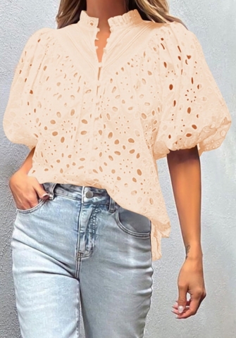 (Real Image,Only Tops)2024 Styles Women Spring/Summer Elegant Puff Sleeve Embroidered Blouse