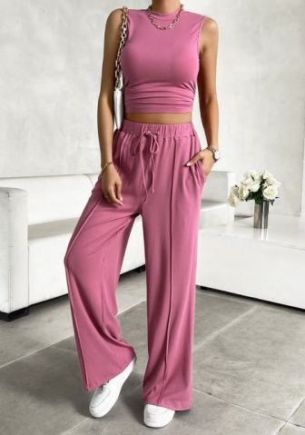 (Real Image)2024 Styles Women Spring/Summer Casual Round Neck Sleeveless Top and Pants Two-Piece Set