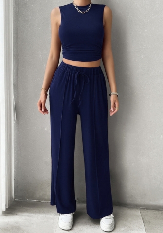 (Real Image)2024 Styles Women Spring/Summer Casual Round Neck Sleeveless Top and Pants Two-Piece Set