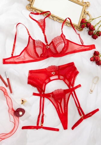 (Real Image)2024 Styles Women Transparent Embroidered Lace Sheer Sexy Lingerie Five-Piece Set