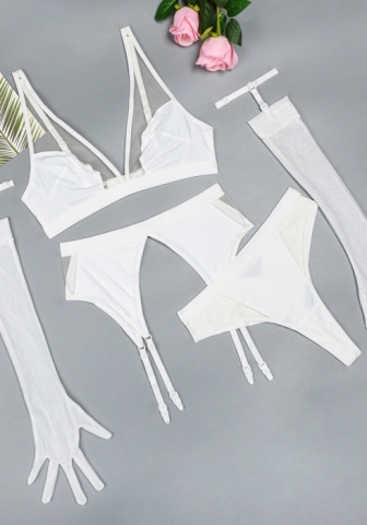 (Real Image)2024 Styles Women Sexy Sheer Net Mesh with Erotic Gloves Four-Piece Set