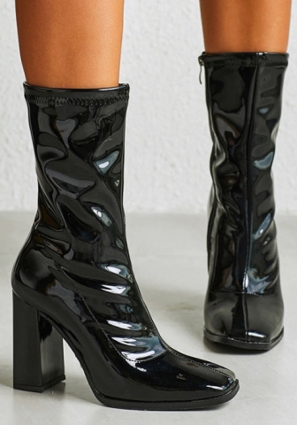 (Real Image)2024 Styles Women British Style Square-Toe Block Heel Ankle Boots