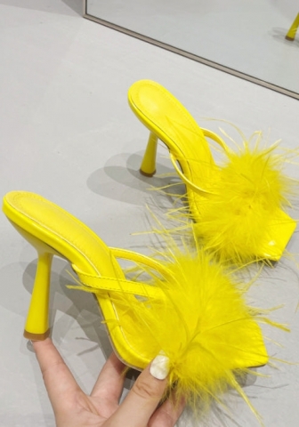 (Real Image)2024 Styles Women Square-Toe Fashion Furry High Heels Mules