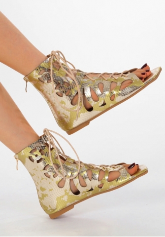 (Real Image)2024 Styles Women Luxury Lightweight Hollow-Out Gold Square-Toe Laced Roman Gladiator Flat Sandals