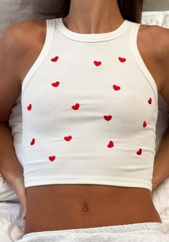 (Real Image)2024 Styles Women Loving Heart Embroidery Sexy Round-Neck Camisole Top